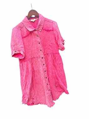 Umgee Hot Pink Gauze Button-Up babydoll dress
